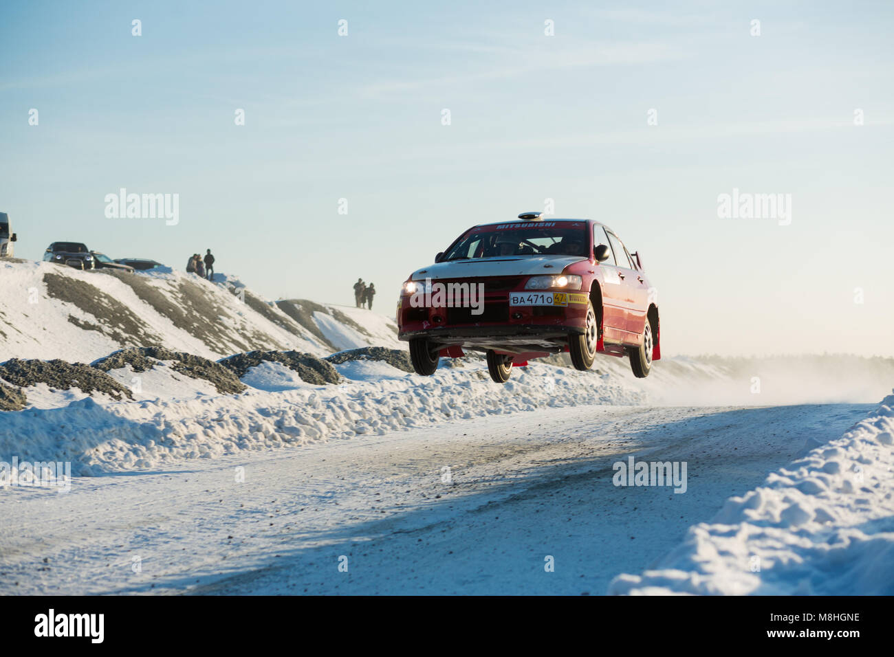 Asbest, la Russie, le 4 février 2018 - 2ème étape de la Coupe de Russie 2018 "Uralasbest" 2018 rallye, Mitsubishi Lancer Evo IX voiture, numéro de départ 2, moteur de R Banque D'Images