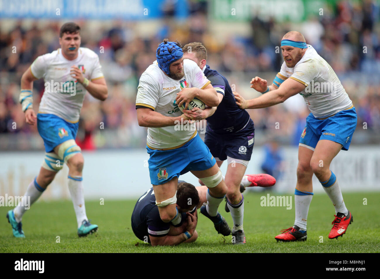 17.03.2018. Stadio Olimpico, Rome, Italie. Tournoi des Six Nations 2018. L'Italie contre l'Ecosse.Dean Budd en action pendant le match Italie contre l'Ecosse au Stadio Olimpico à Rome. Banque D'Images