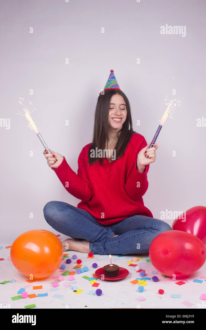 Girl célébrant son anniversaire Banque D'Images