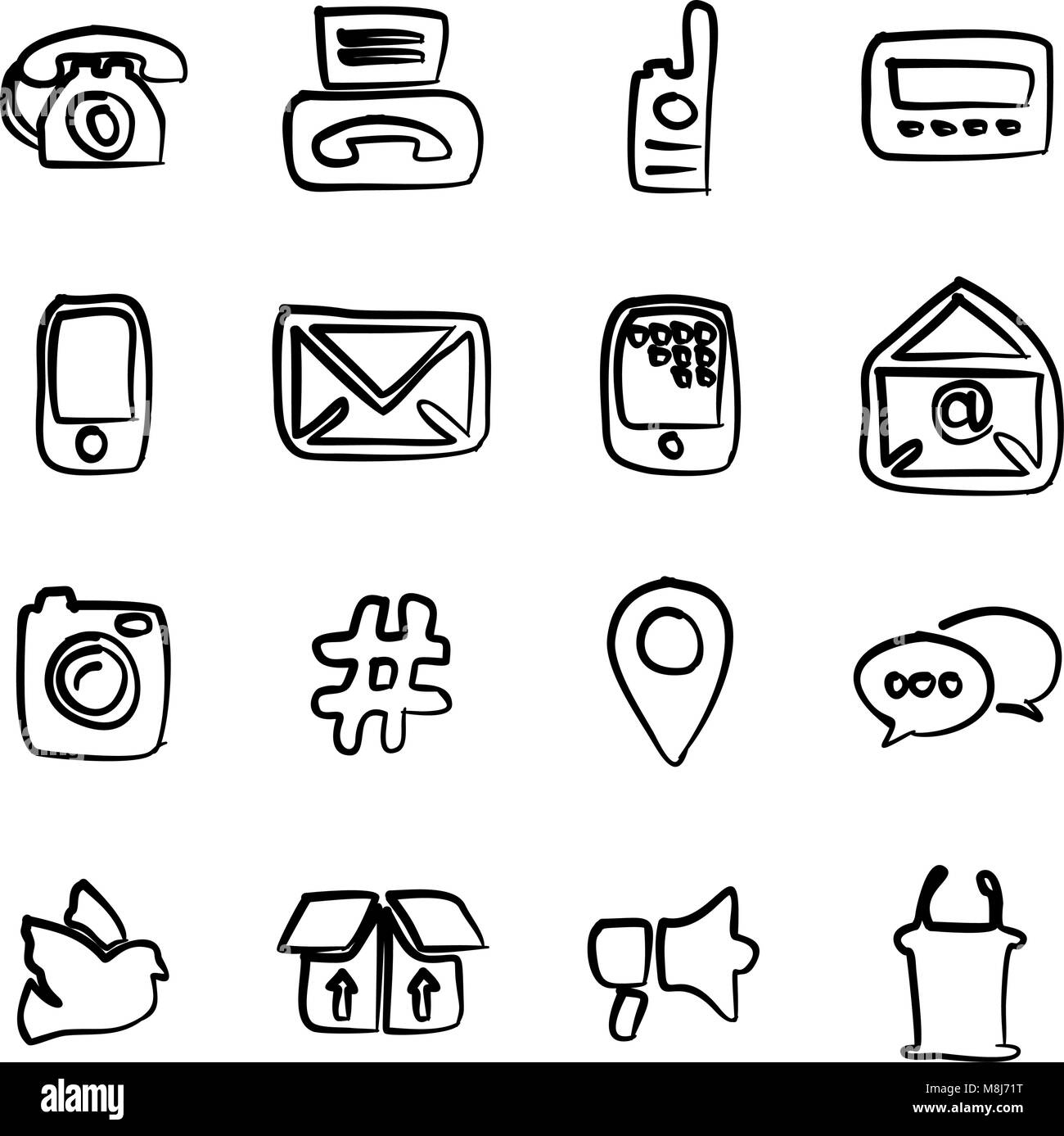 Différents moyens de communication Freehand Icônes Illustration de Vecteur