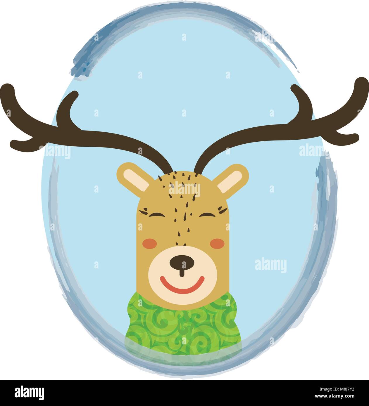 Illustration de cute cartoon deer en châssis circulaire. peut être utilisé pour les vacances d'hiver, cartes de vœux et invitations de partie Illustration de Vecteur