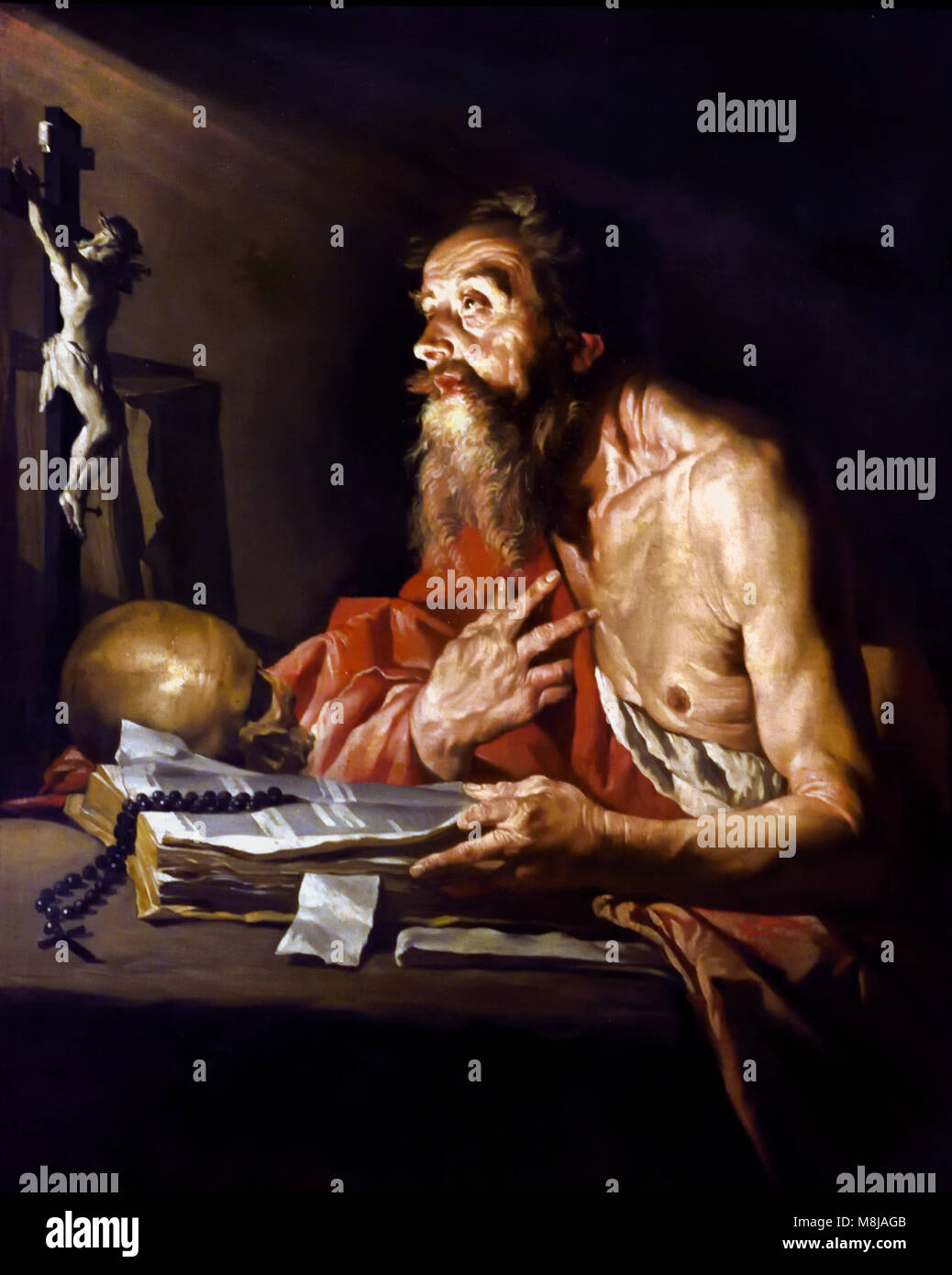 Saint Jérome 17e siècle par Matthias STOM 1600 - 1650 néerlandais, Pays-Bas , Banque D'Images