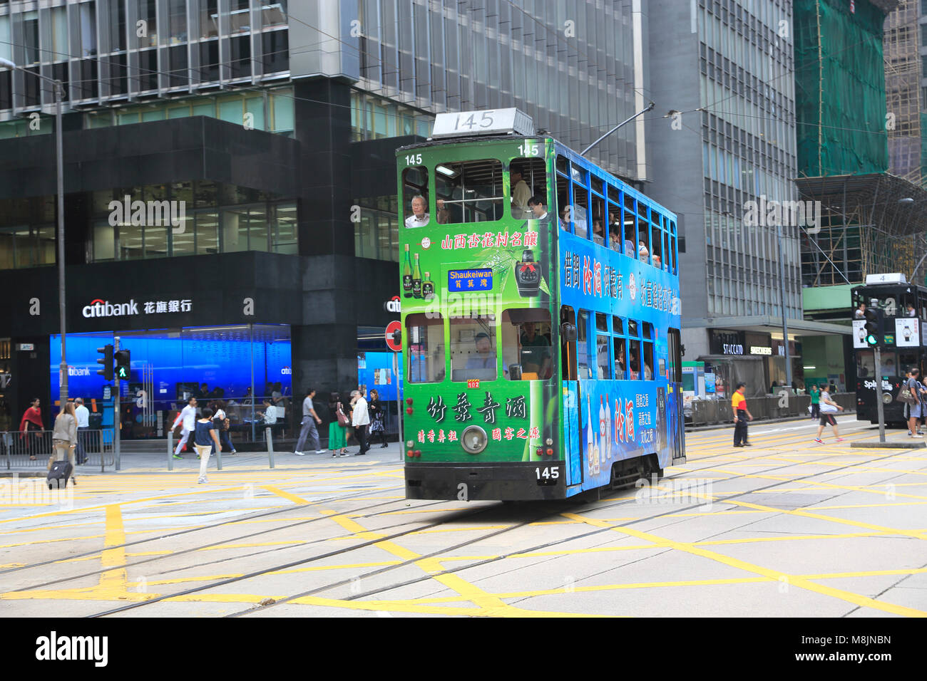 Tram, Des Voeux Road, Central, Hong Kong Island, Hong Kong, Chine, Asie Banque D'Images