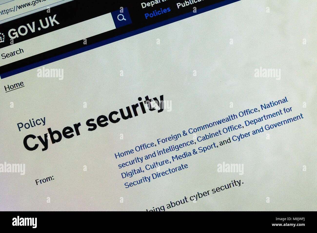 Capture d'écran de l'ordinateur affichant les informations à propos de la cybersécurité sur gov.uk website Banque D'Images