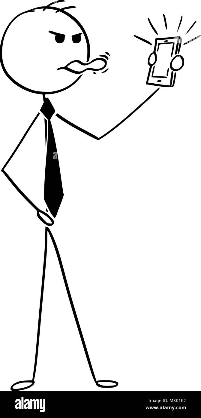 Caricature de Businessman qui sort sa langue sur votre téléphone portable Illustration de Vecteur