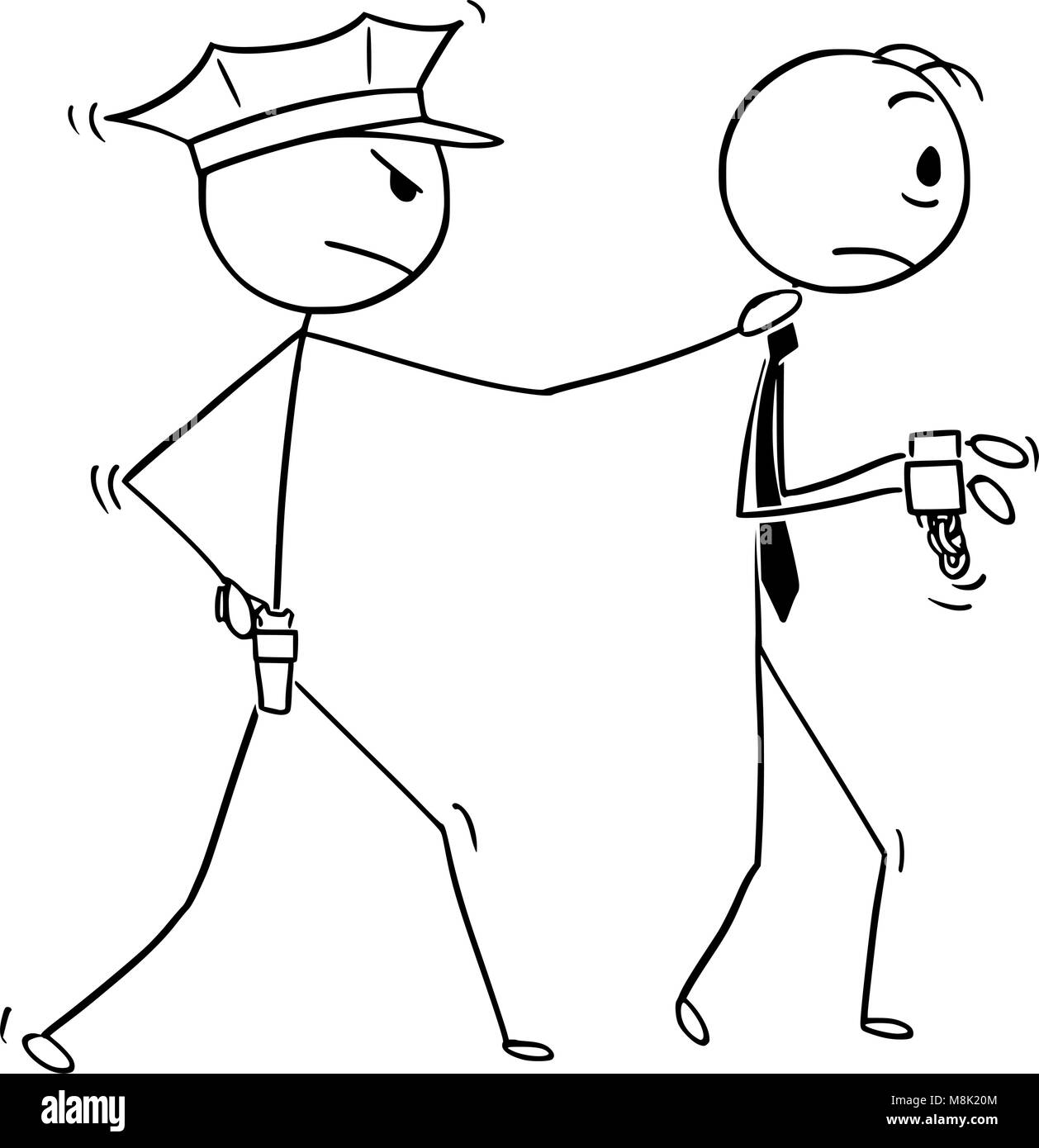 Caricature d'affaires arrêté par policier Illustration de Vecteur