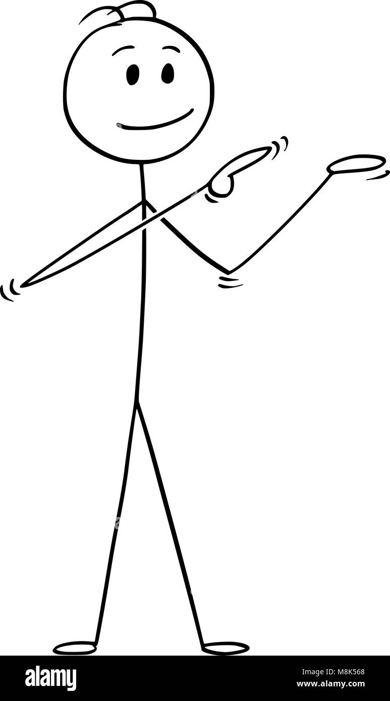 Caricature de l'homme ou homme pointant sur l'espace vide au-dessus de sa main. Illustration de Vecteur