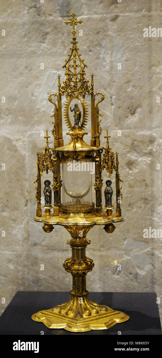Ostensoir de Sainte Marie de l'Assomption à Herzogenrath. Aix-la-Chapelle, c. 1510. Cuivre doré, verre. Schnütgen Museum. Cologne, Allemagne. Banque D'Images