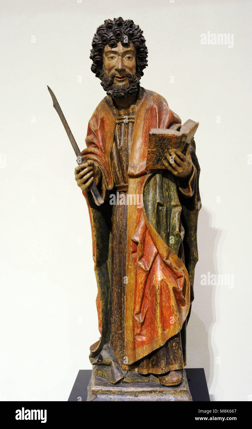 Saint Barthélémy. L'un des Douze Apôtres. Chêne, polychrome. Bas-rhin, au début du 16e siècle. L'Allemagne. Schnütgen Museum. Cologne, Allemagne. Banque D'Images