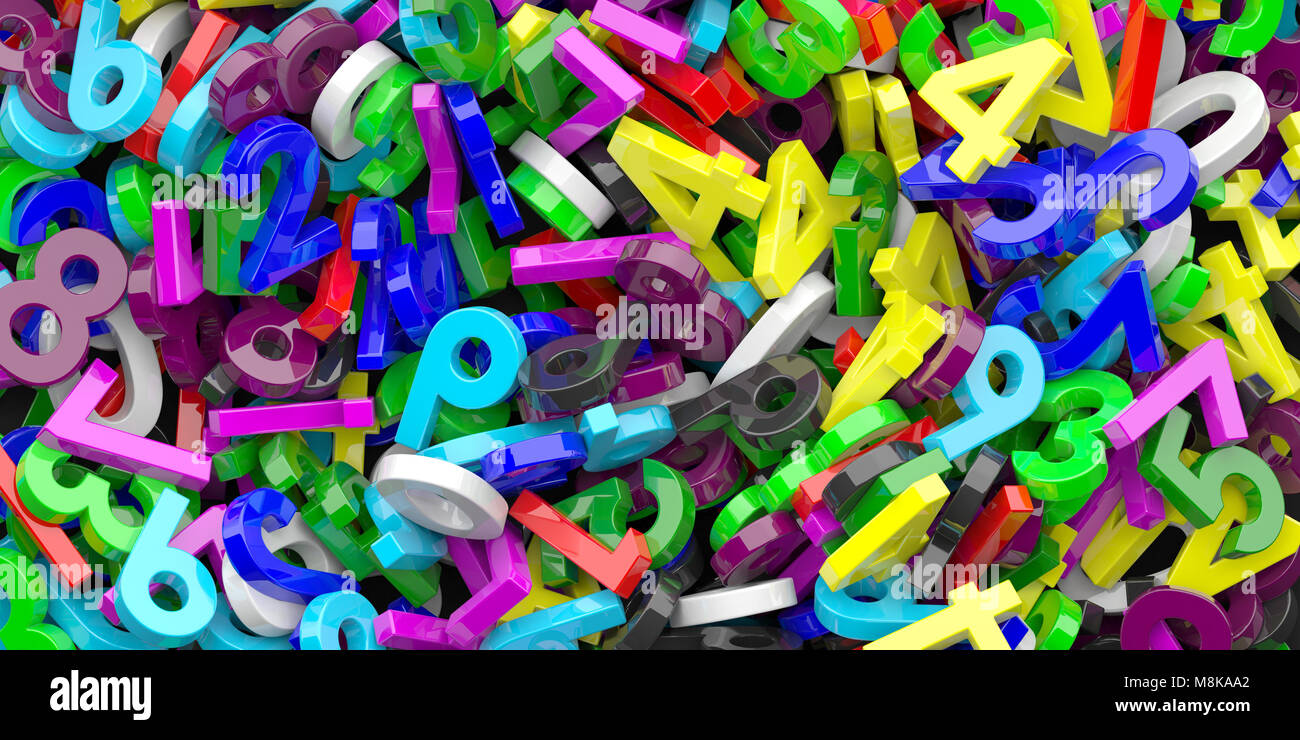 L'éducation, mathématiques, calcul concept. Les numéros de figures multicolores brillant bande arrière-plan. 3d illustration Banque D'Images L'éducation, mathématiques, calcul concept. Les numéros de figures multicolores brillant bande arrière-plan. 3d illustration Banque D'Images