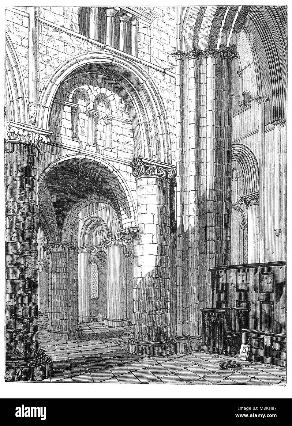 Le regretté Norman intérieur de la cathédrale d'Oxford ou la Cathédrale Christ Church est l'une des plus petites cathédrales dans l'Église d'Angleterre. C'est pensé pour être sur l'emplacement de l'antiq fondée par St Frideswide, le saint patron d'Oxford. Le culte maintenant dans la chapelle de l'Amérique latine, à l'origine contenant des reliques convertis au cours de la reconstruction en 1180, était le centre de pèlerinage depuis au moins le 12ème jusqu'au début du xvie siècle. Banque D'Images