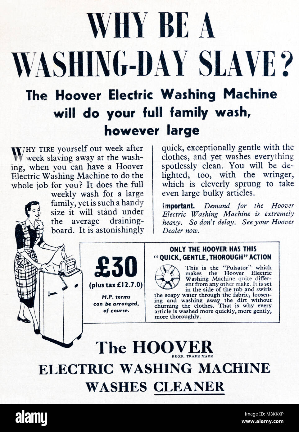 1950 Publicité Publicité Hoover lave-linge. Banque D'Images