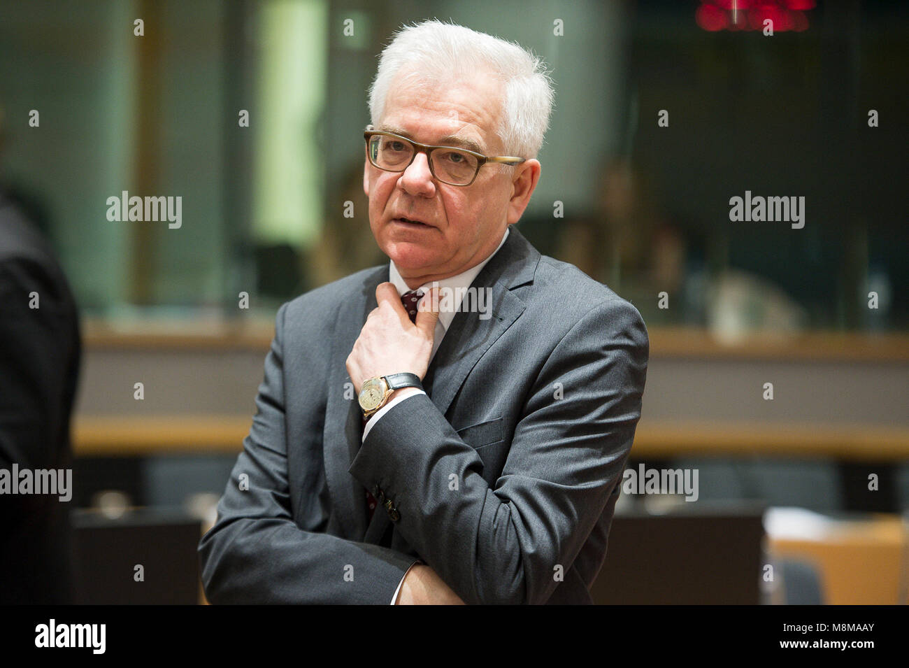 Bruxelles, Bxl, Belgique. Mar 19, 2018. Jacek Czaputowicz, Ministre polonais des Affaires étrangères au début de l'AEC au Conseil des ministres des affaires étrangères de l'administration centrale du Conseil européen à Bruxelles, Belgique le 19.03.2018 par Wiktor Dabkowski Wiktor Dabkowski/crédit : ZUMA Wire/Alamy Live News Banque D'Images