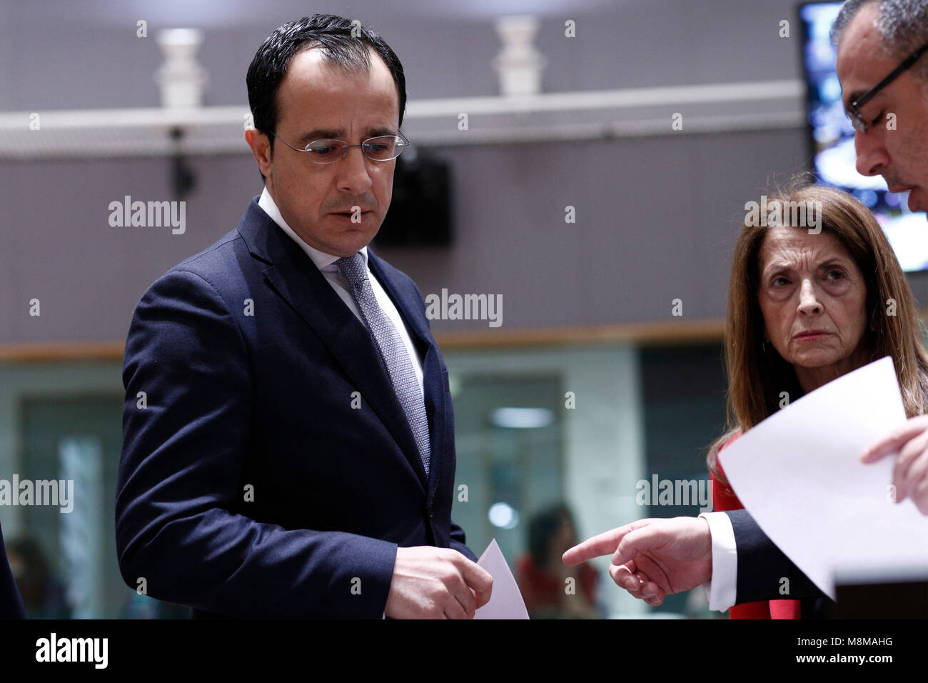 Bruxelles, Belgique. 19 mars 2018. Ministre des affaires étrangères de Chypre Nicos Christodoulides assiste à l'Union européenne au Conseil Affaires étrangères. Alexandros Michailidis/Alamy Live News Banque D'Images