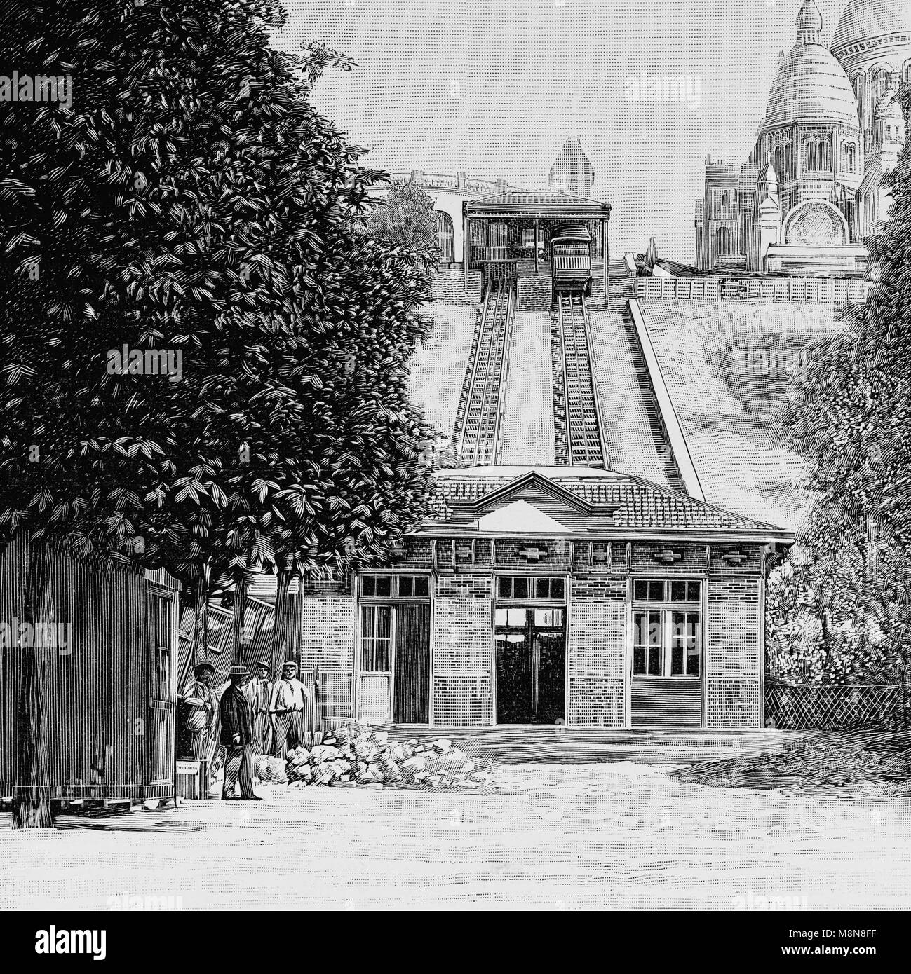 Funiculaire de Montmartre, Paris, Photo de l'hebdomadaire français journal l'illustration, 11 juillet 1900 Banque D'Images