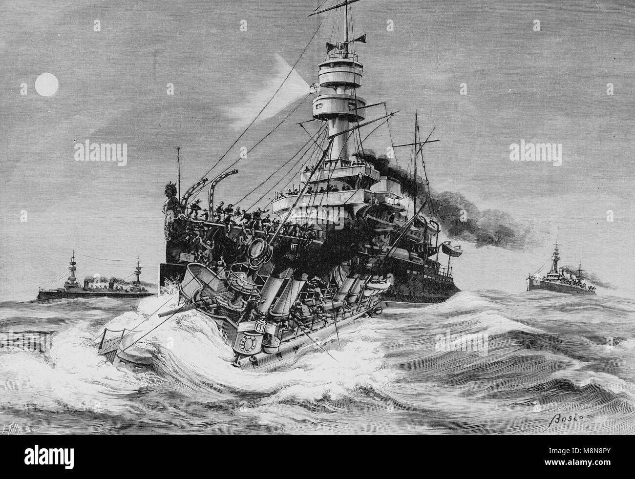 Naufrage du contre-torpilleur Framée le 11 août 1900 lors d'une collision au cours de manoeuvres navales le long de la côte, photo de Porutgal l'hebdomadaire français journal l'illustration, 28 juillet 1900 Banque D'Images