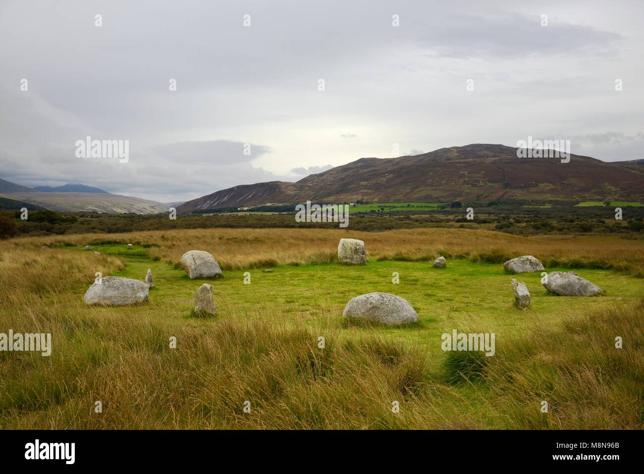 Machrie Moor cercles de pierre préhistoriques. Ile d'Arran, en Écosse. Cercle 1. D'autres pierres de granit grès 4000 + site de l'année Banque D'Images