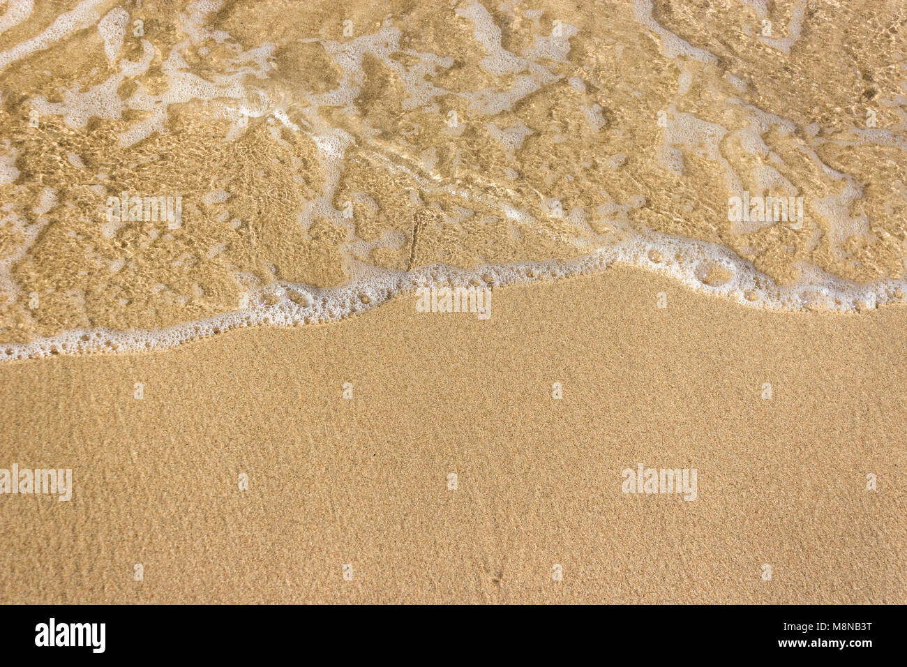 Vagues douces avec de la mousse de l'océan sur la plage de sable contexte Banque D'Images