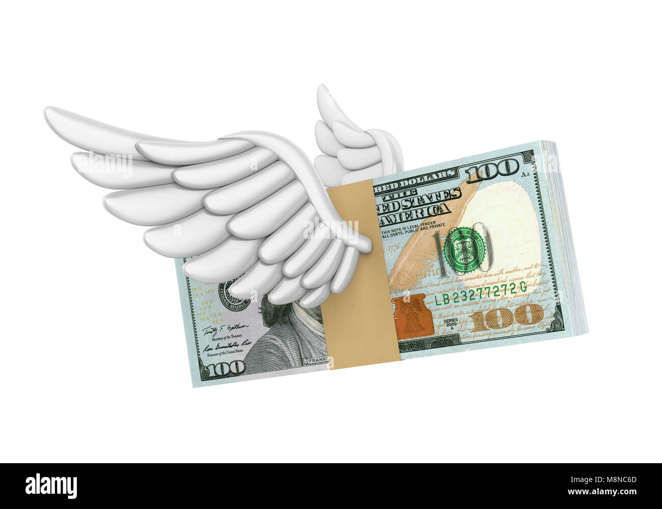 De l'argent Dollar Wings Flying Isolated Banque D'Images