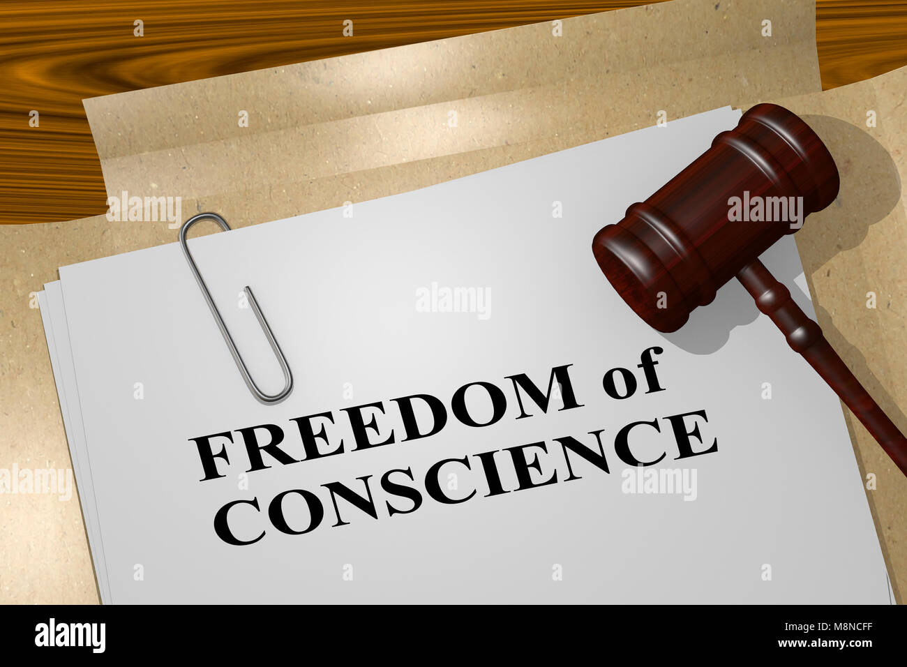 3D illustration de la liberté de conscience titre sur document juridique Banque D'Images