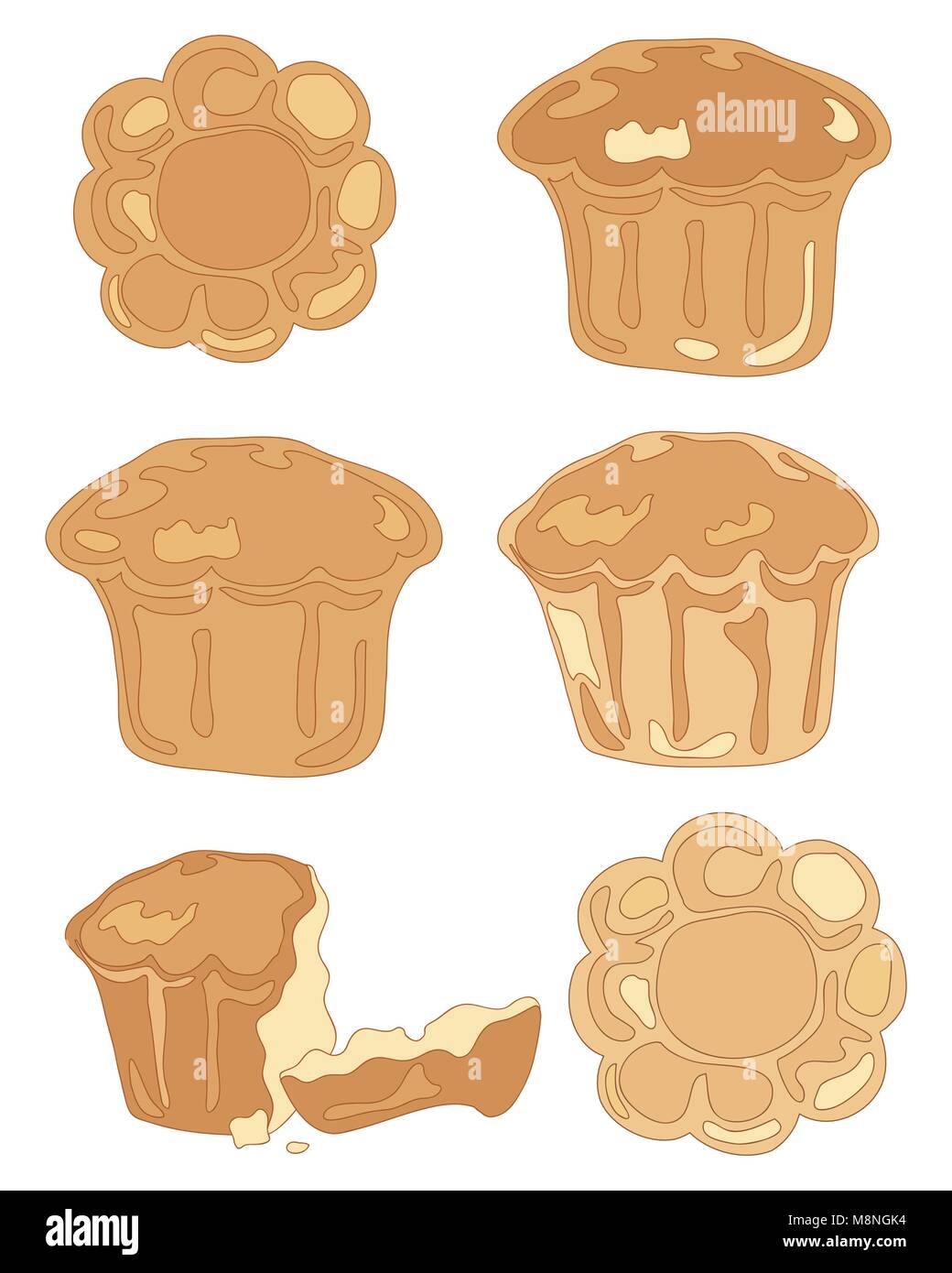 Un vecteur illustration en format eps 8 de différentes pâtisseries brioche en haut et de côté et a broken bun sur fond blanc Illustration de Vecteur