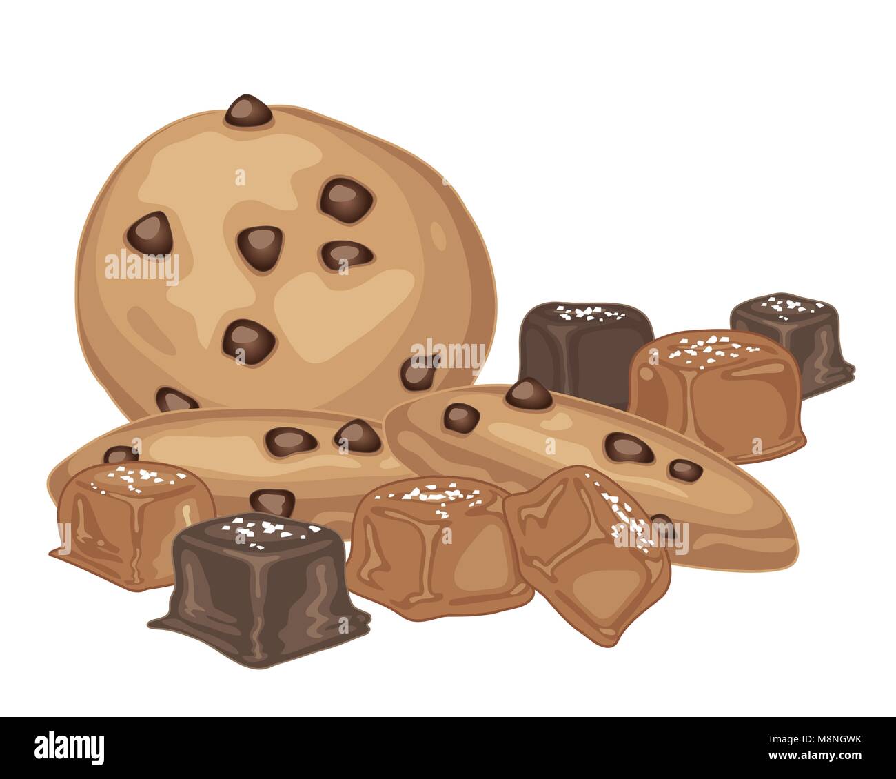 Un vecteur illustration en format eps 10 bonbons de caramel au beurre salé avec enrobage de chocolat et de chocolat sur fond blanc Illustration de Vecteur