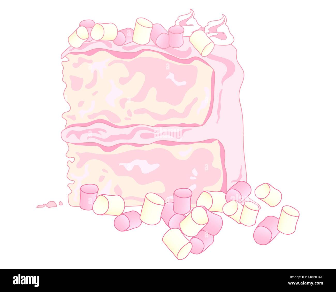 Un vecteur illustration en eps 10 format d'une génoise avec crème au beurre rose guimauve et décoration sur un fond blanc Illustration de Vecteur