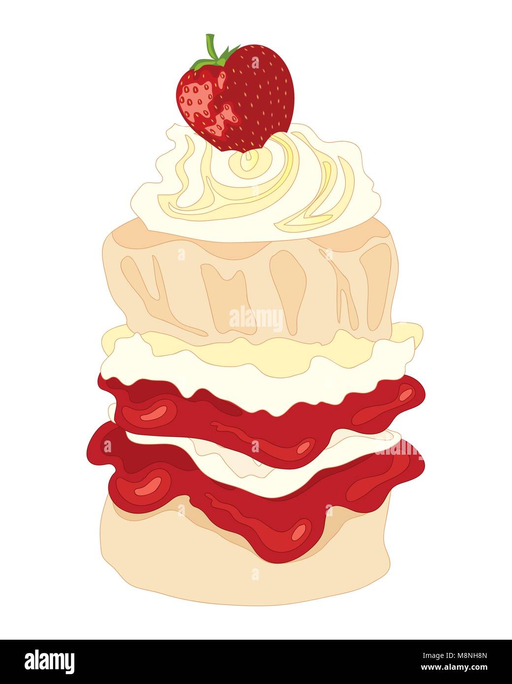 Un vecteur illustration au format eps tall et crème avec des couches de scone confiture de remplissage d'un tourbillon de crème et une fraise sur le dessus avec un fond blanc Illustration de Vecteur