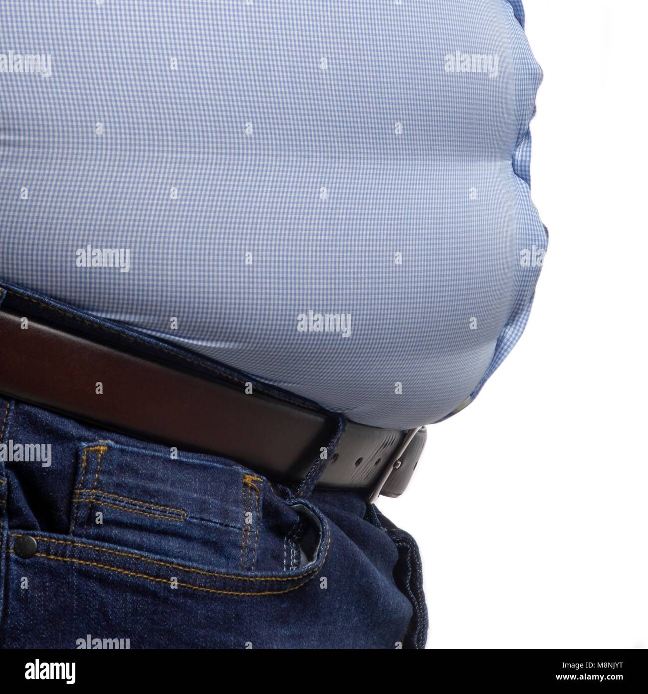 L'embonpoint homme portant chemise bleue, vue de côté. Banque D'Images