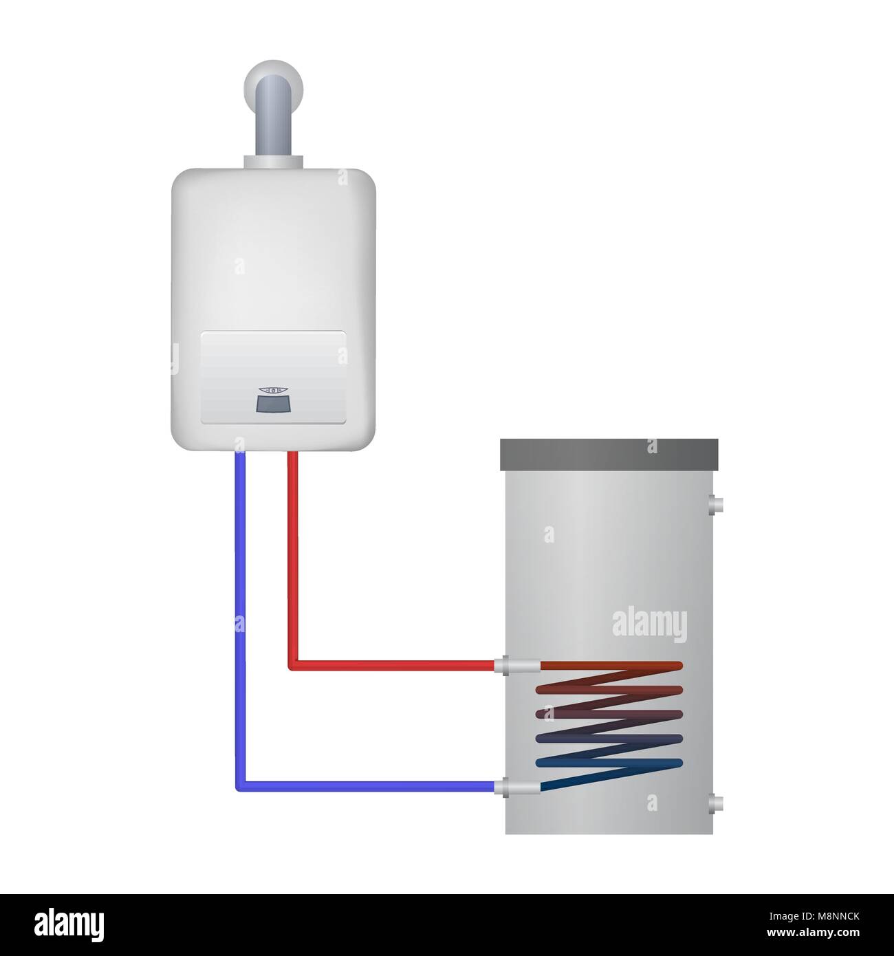 La chaudière à condensation chauffe l'eau pour le réservoir. Vector illustration. L'équipement ménager. Illustration de Vecteur