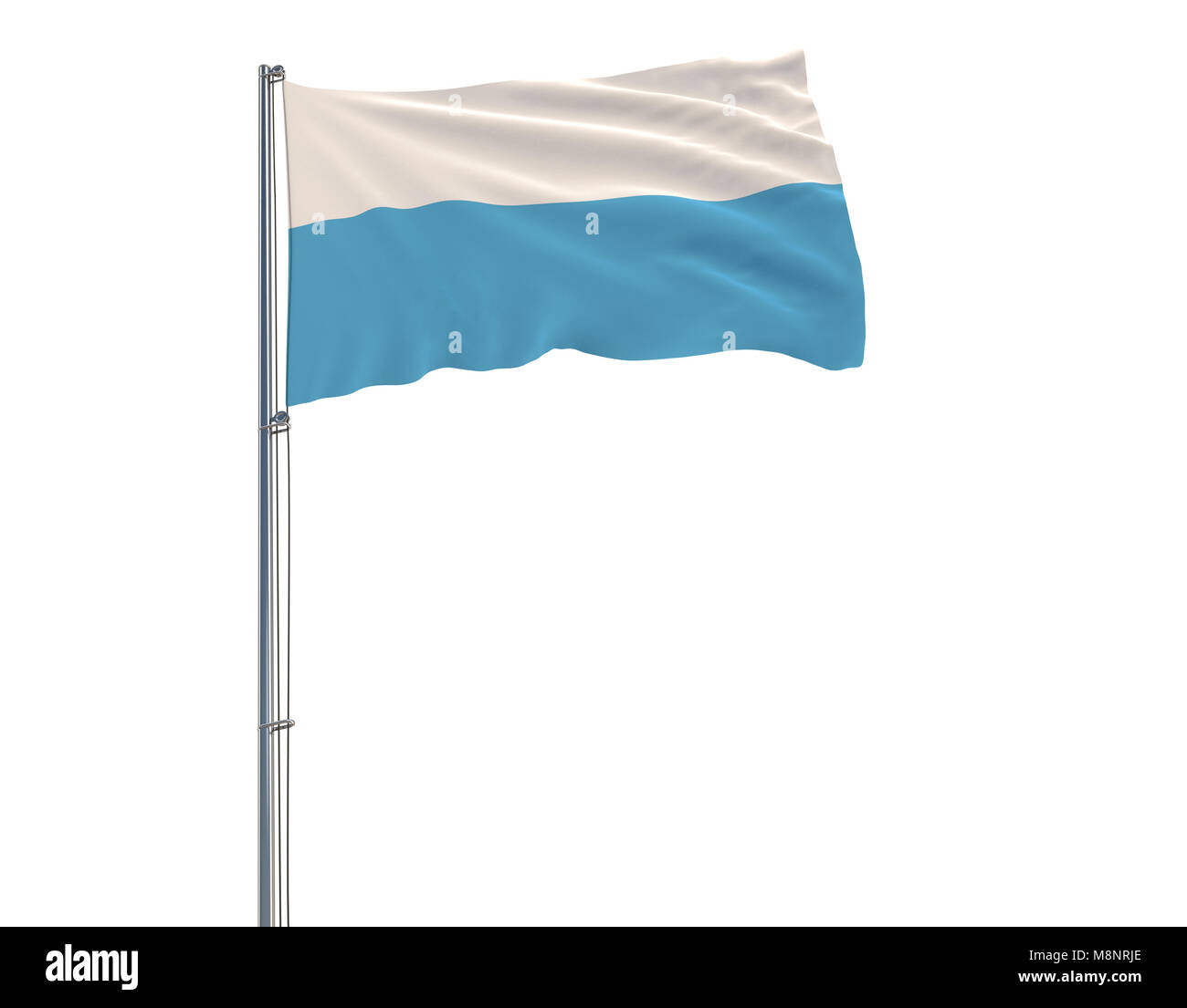 Isoler le drapeau civil de Saint-Marin sur un mât voltigeant dans le vent sur un fond blanc, 3D Rendering Banque D'Images