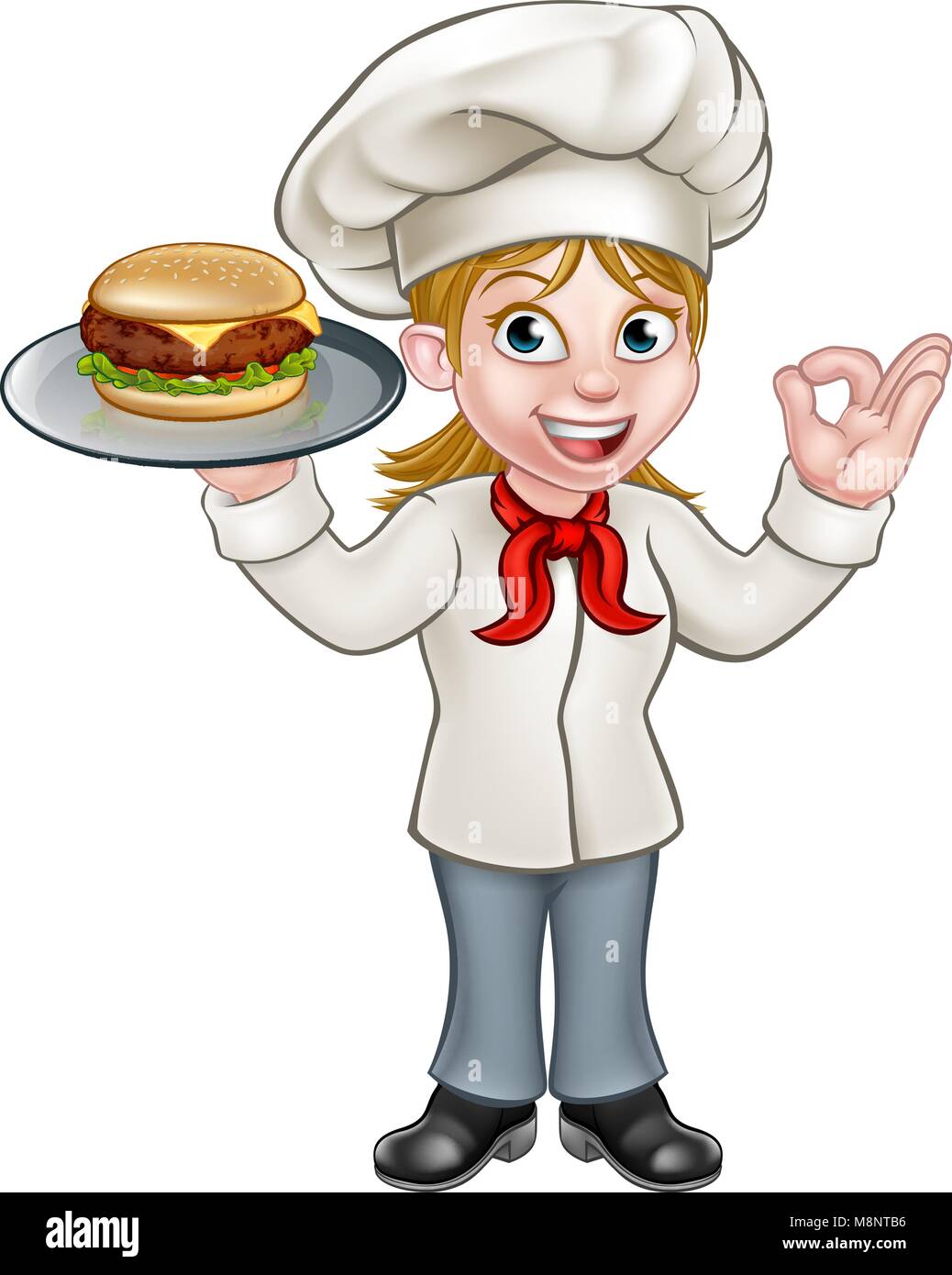 Femme chef Holding Burger Illustration de Vecteur