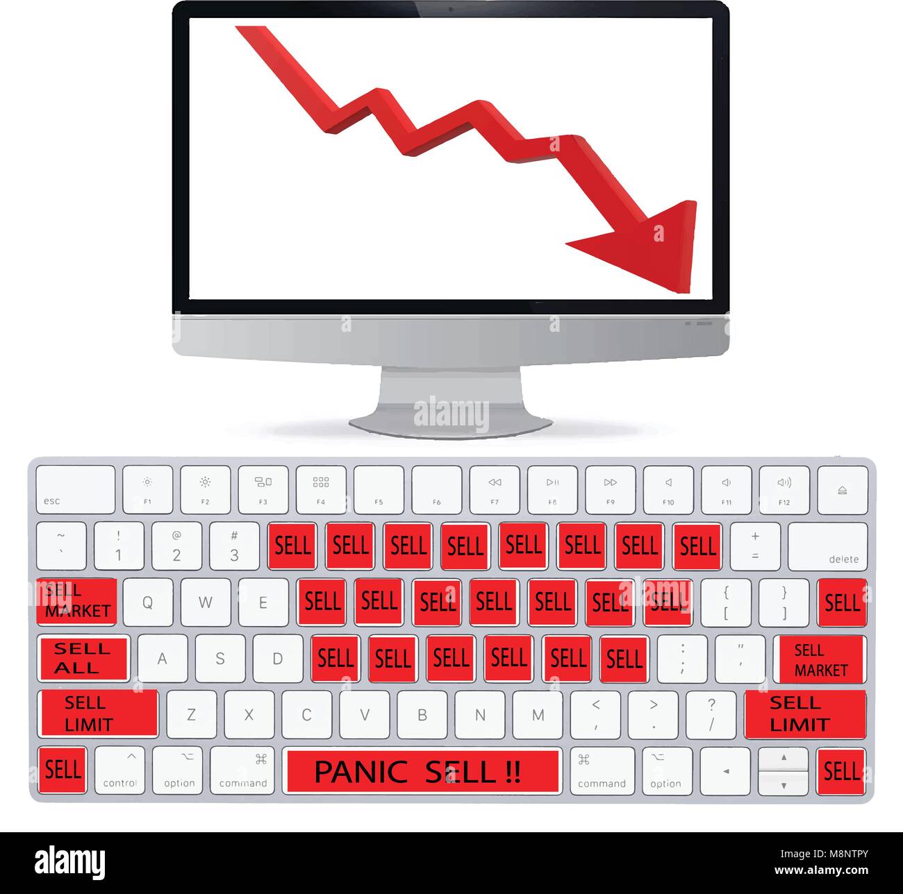 Ordinateur de panique. Marché est à la baisse, seuls les ordres de vente disponible Illustration de Vecteur