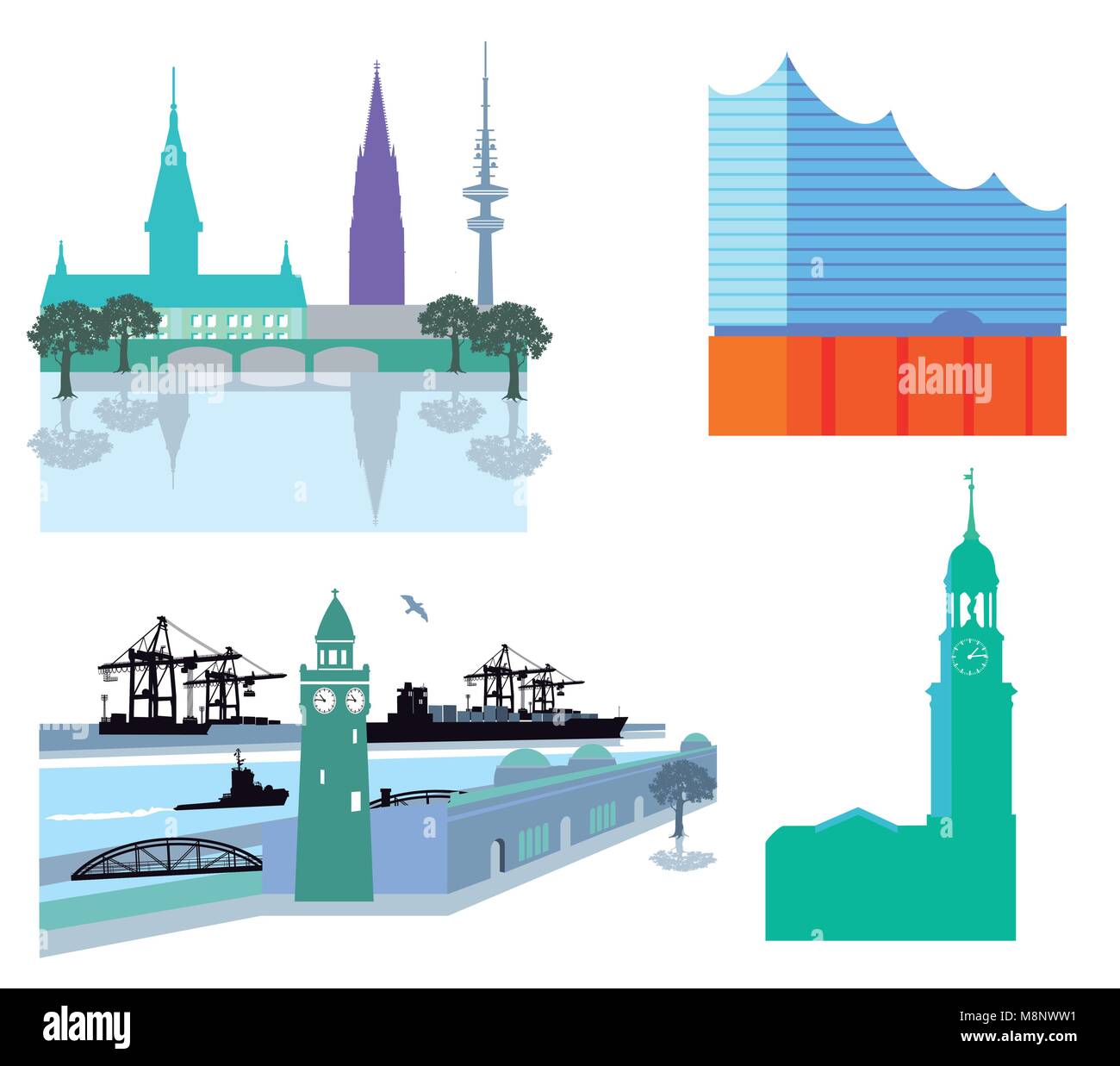 La ville de Hambourg avec Harbour Illustration de Vecteur