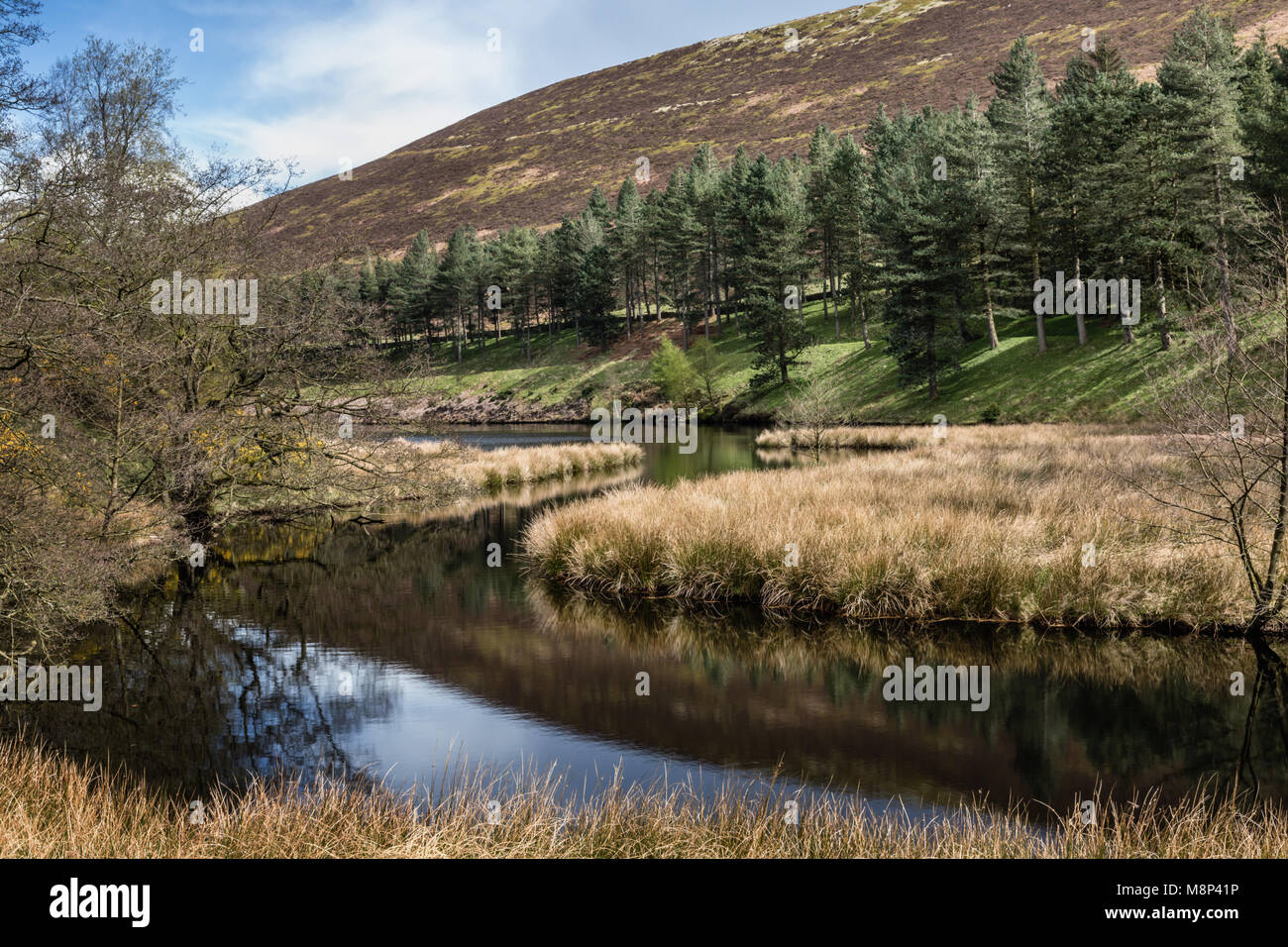 River Westend passer dans le réservoir de Howden Peak District, Derbyshire, Angleterre, RU Banque D'Images