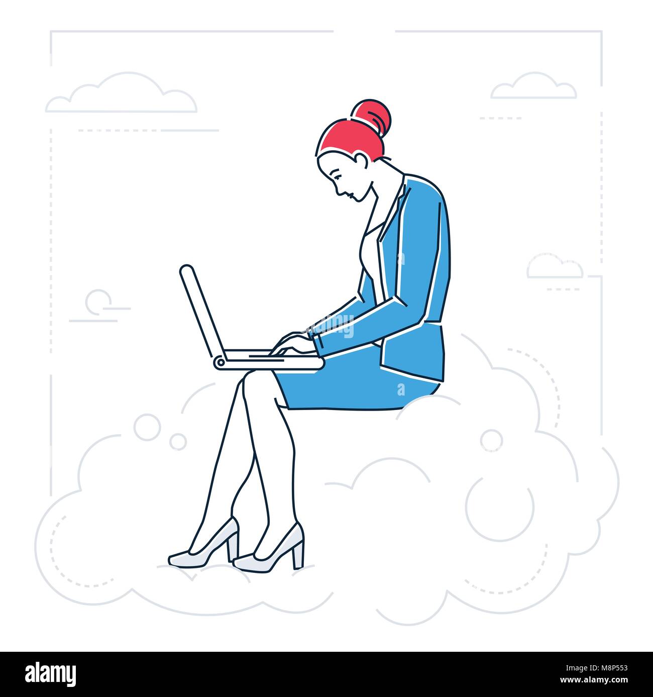 Portrait avec un ordinateur portable - ligne style design illustration isolé Illustration de Vecteur