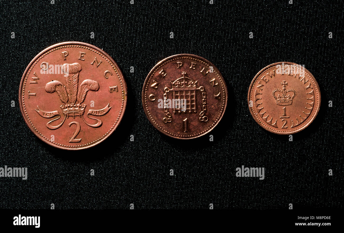 'Britannique' cuivre pièces décimal Banque D'Images