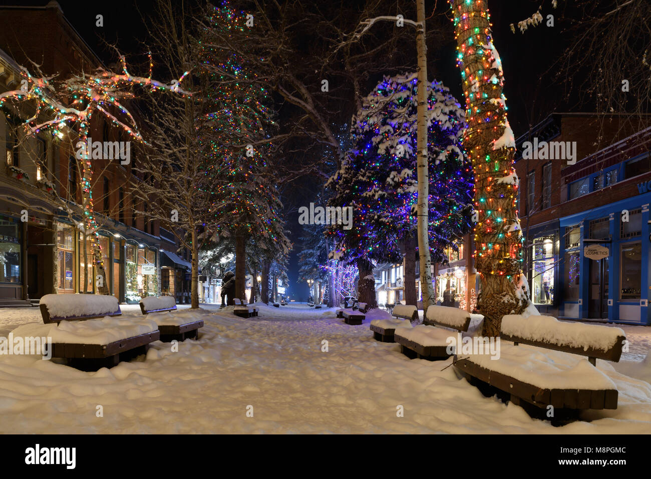 Nuit d'hiver à Aspen, Colorado Banque D'Images