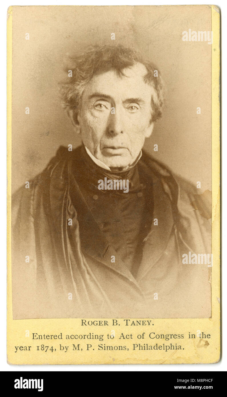 Meubles anciens 1874 carte de visite, Roger B. Taney. Roger Brooke Taney (1777-1864) était le cinquième juge en chef de la Cour suprême, en fonction de 1836 jusqu'à sa mort en 1864. SOURCE : CDV ORIGINAL Banque D'Images