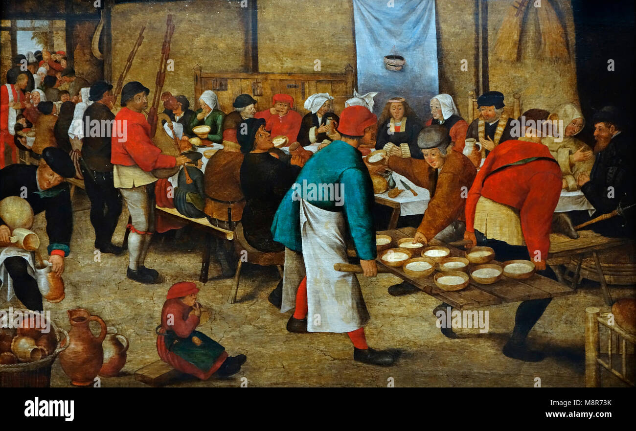 Mariage paysan dans une grange, 17e siècle huile sur toile de peintre de la Renaissance du Nord flamand Pieter Brueghel le Jeune / Pieter Bruegel le Jeune Banque D'Images