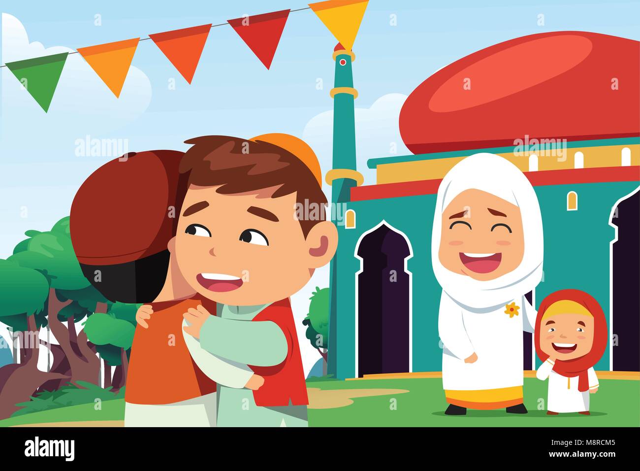 Un vecteur illustration de Musulmans célébrer Eid Al Fitr Illustration de Vecteur