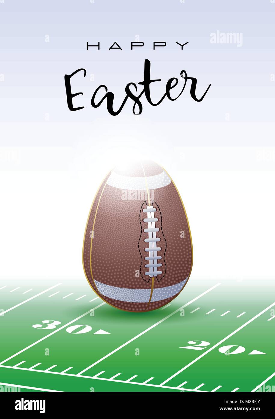 Joyeuses Pâques. Sports Carte de vœux. Un oeuf de Pâques réaliste de la forme d'un ballon de rugby ou de Football Américain. Vector illustration. Illustration de Vecteur