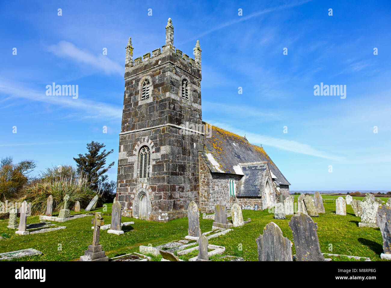 St Grada & Holy Cross Church, Eglise d'Angleterre église paroissiale de grade avec Ruan, Péninsule du Lézard, Cornwall, Angleterre du Sud-Ouest, Royaume-Uni Banque D'Images