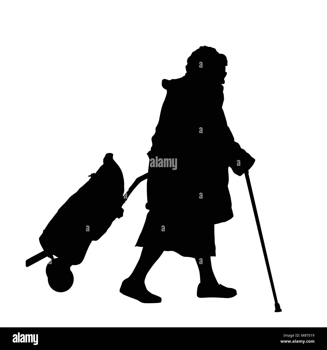 Vieille Femme silhouette avec assurance et canne sur fond blanc, vector illustration Illustration de Vecteur