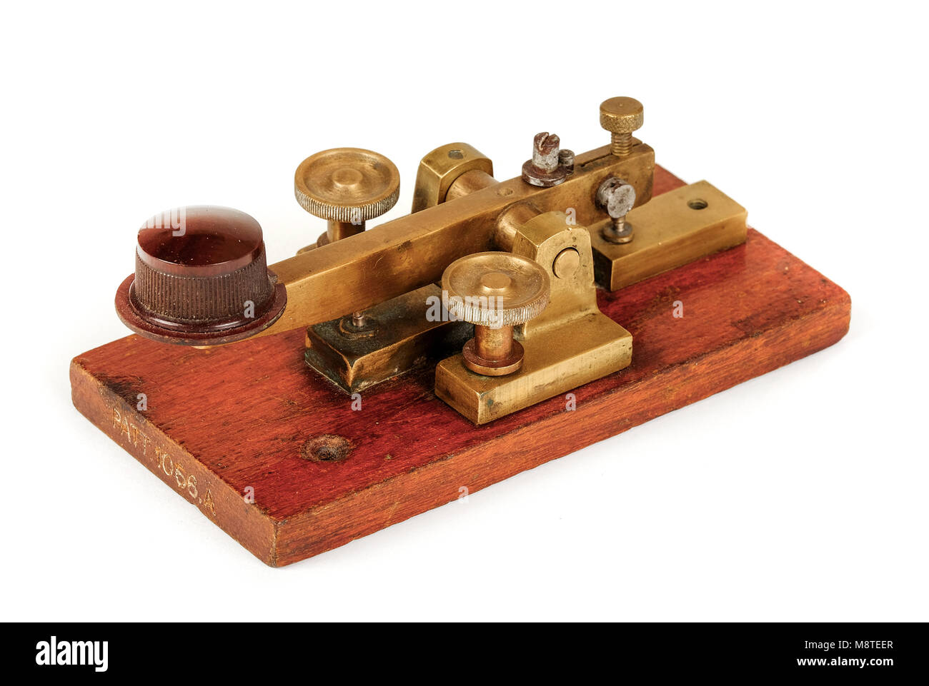 Antique début British Post Office (GPO) telegraph key pour l'envoi de messages en code Morse à l'aide de télégrammes, brevet n° 1056A, faite par WEMCO. Banque D'Images