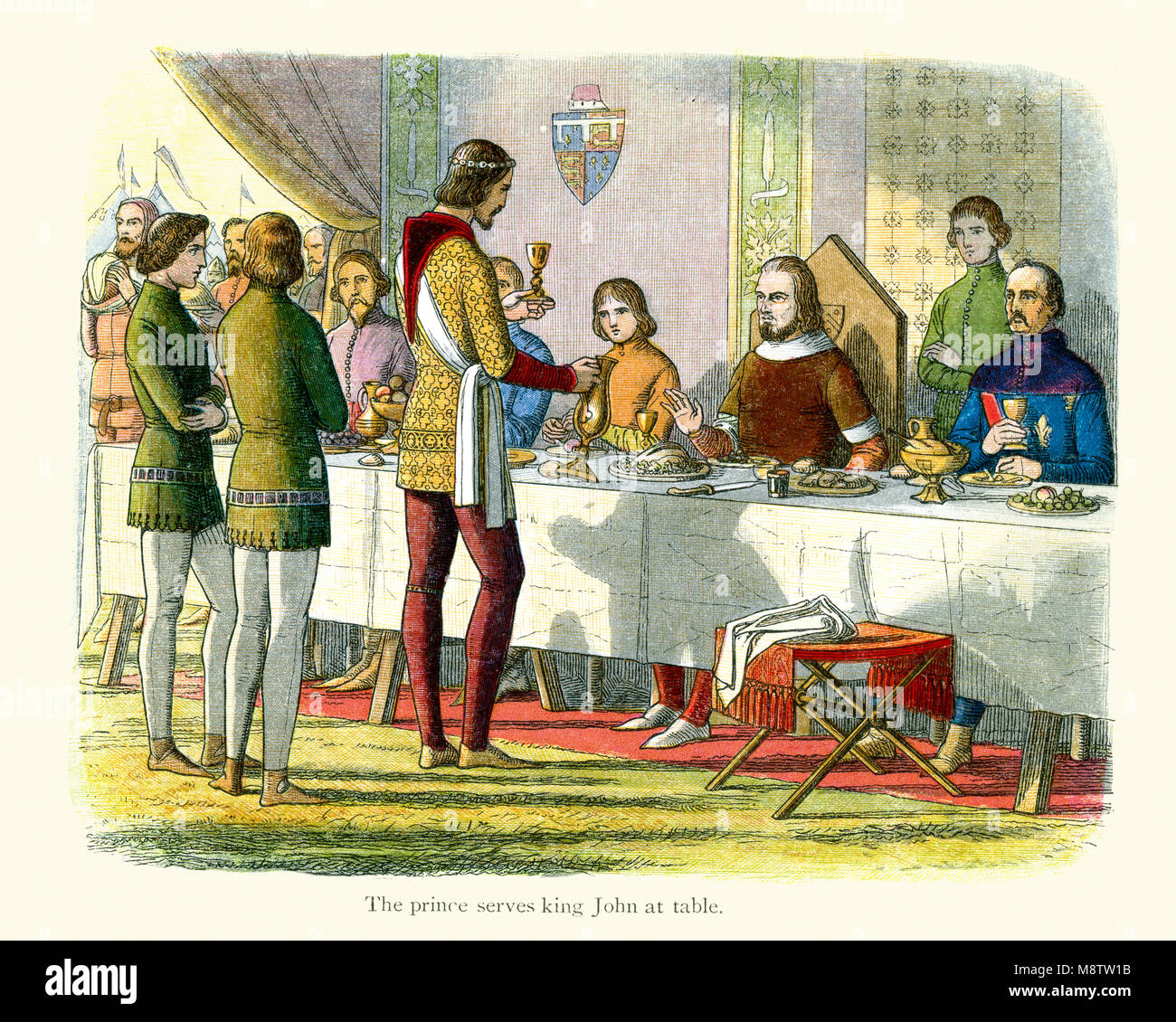 Edward le Prince Noir qui sert le roi Jean de France à table après avoir battu lors de la bataille de Poitiers en 1356 Banque D'Images