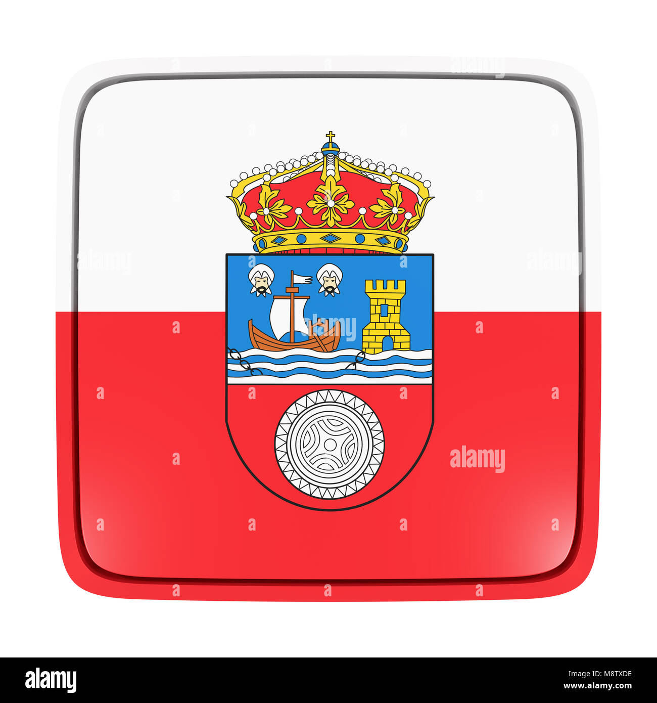 Le rendu 3D d'une icône en forme de drapeau de la communauté espagnole de Cantabrie. Isolé sur fond blanc. Banque D'Images