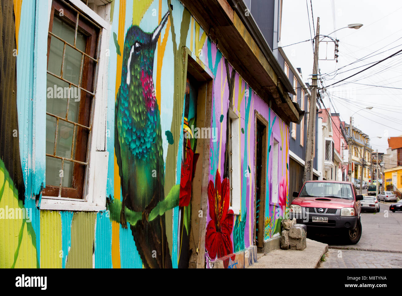 Murales colorées et l'art de rue dans l'unique ville de Valparaiso, au Chili, en Amérique du Sud Banque D'Images