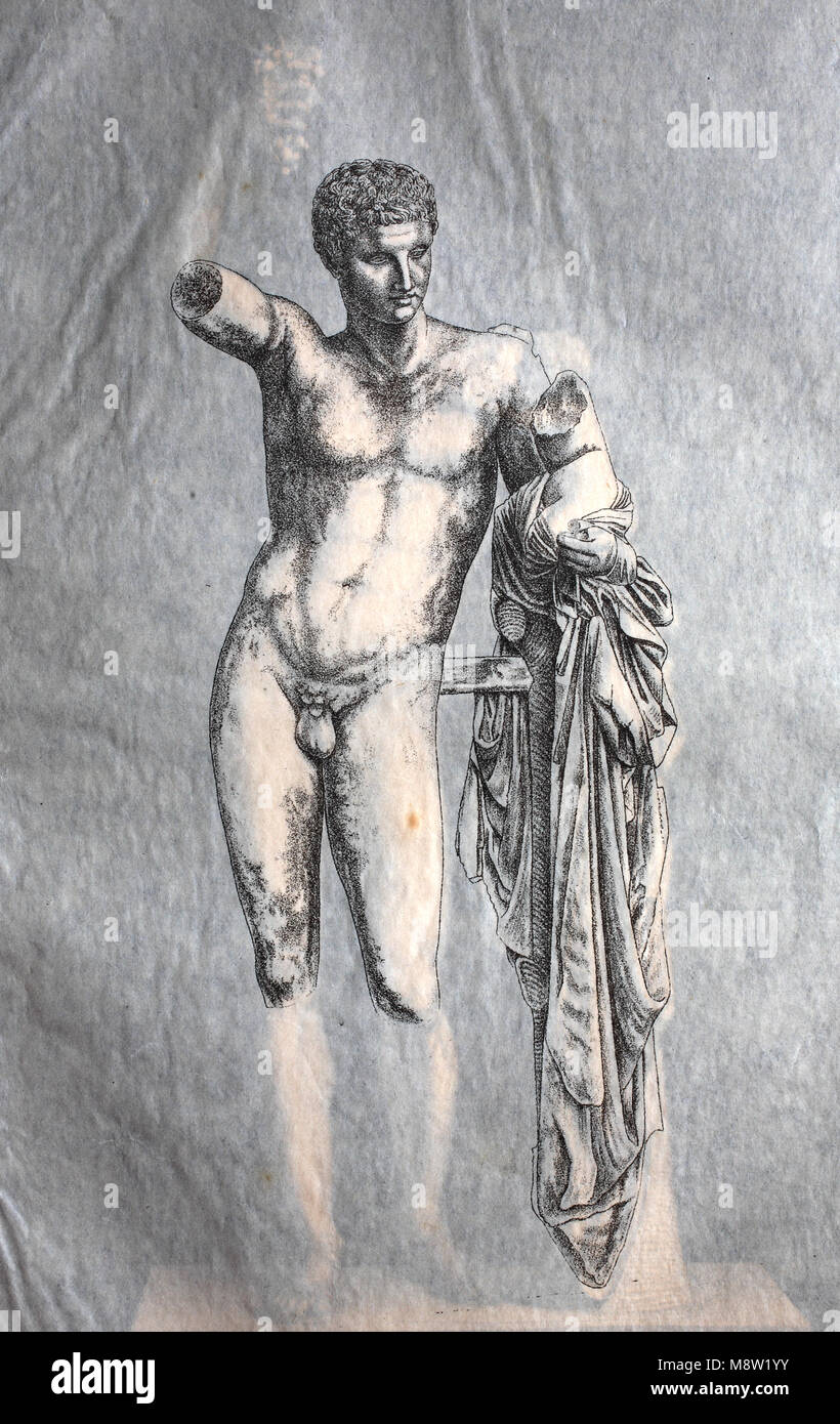 Hermes, un olympien Dieu dans la religion grecque et de la mythologie, le fils de Zeus et de la Pléiade Maia, et le deuxième plus jeune des dieux de l'Olympe. Le taux de roulement Hermès de Praxitèle, Dionysos, numérique l'amélioration de la reproduction de l'original d'imprimer à partir de l'année 1895 Banque D'Images