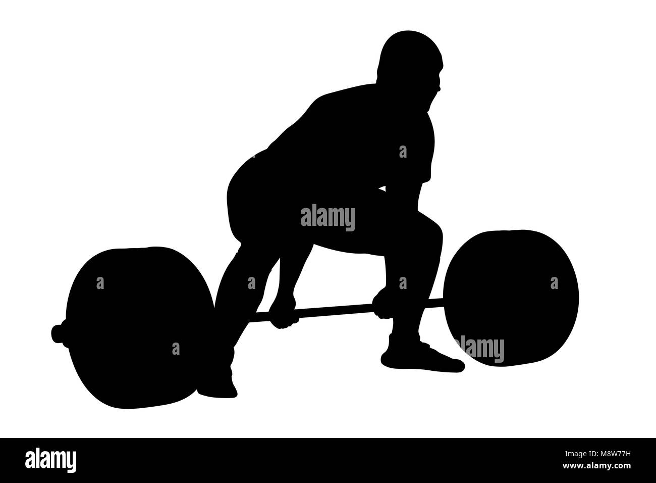 L'exercice de poids lourds deadlift powerlifter silhouette noire Banque D'Images